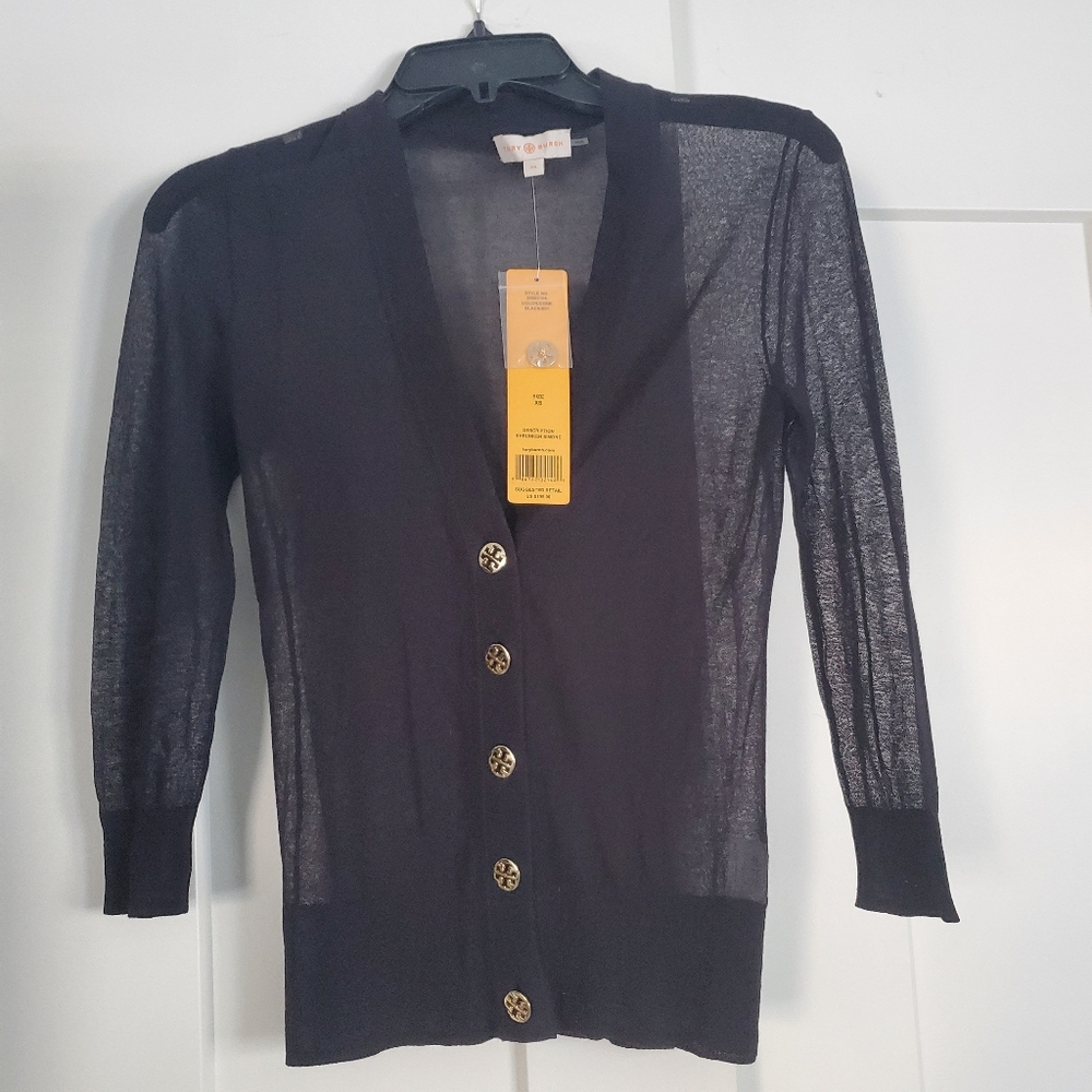 TORY BURCH BRAND NEW WITH TAGS Black XS SIMONE  Cardigan with Gold Buttons